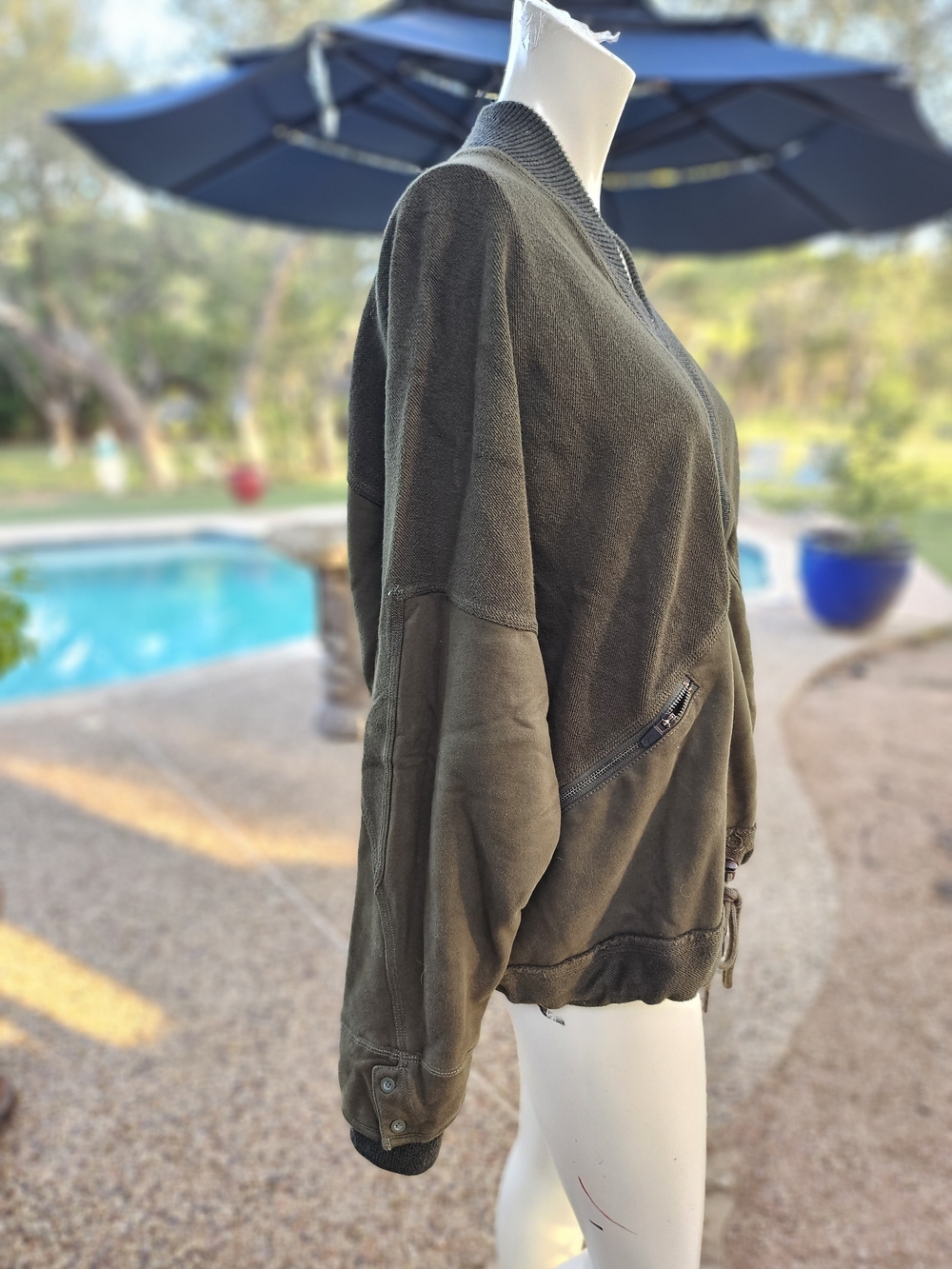 Free People FP Movement Olive Green Cotton Apex Pullover Shirt M Roomy - Picture 2 of 14